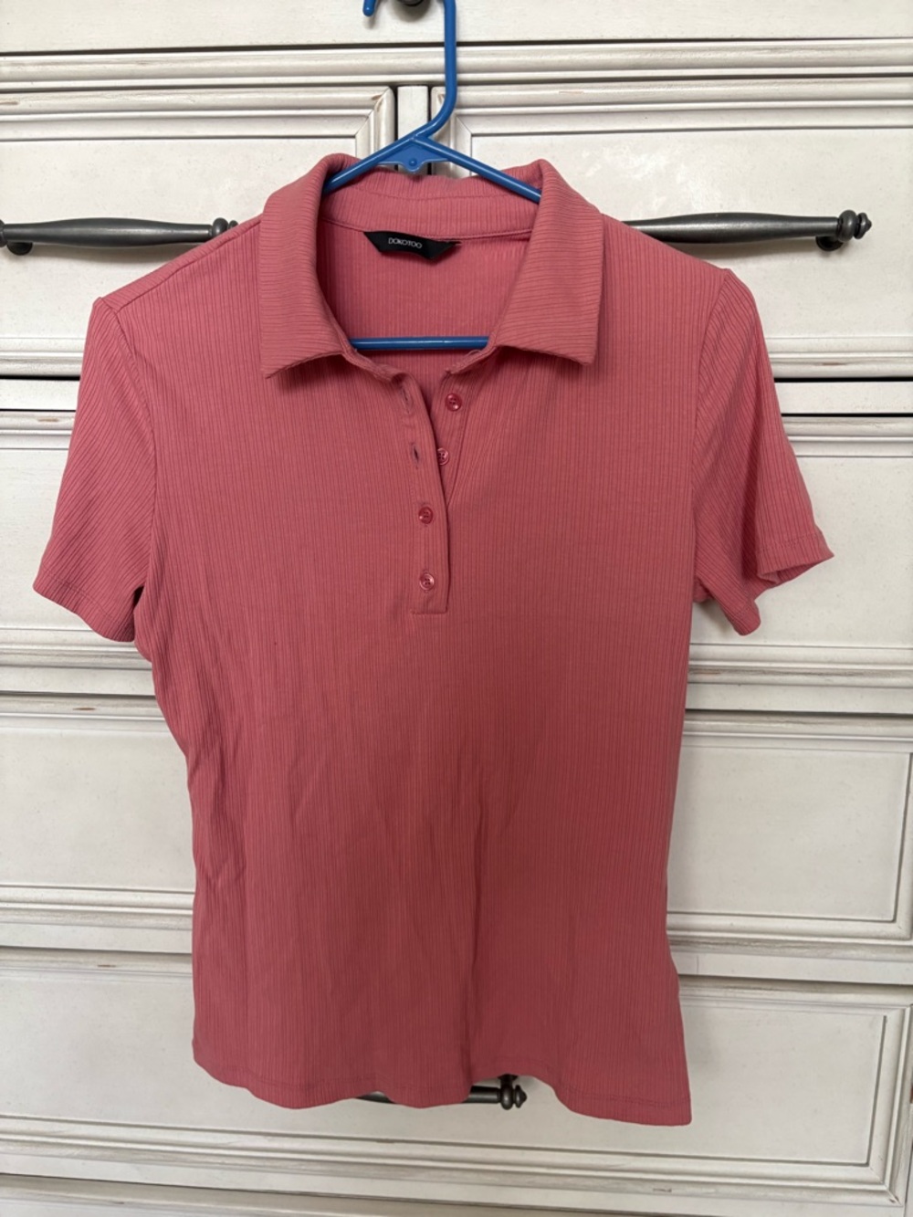 Dokotoo Ribbed Pink Polo Top Short Sleeve Stretch Size Medium NWOT